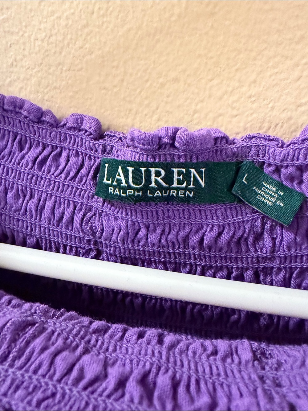Lauren Ralph Lauren Purple Smocked Off-Shoulder Blouse size L - Picture 3 of 4